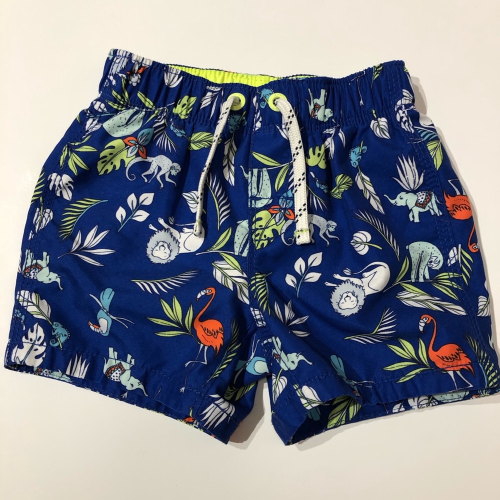 Babygap 6-12m jungle print blue swim trunks